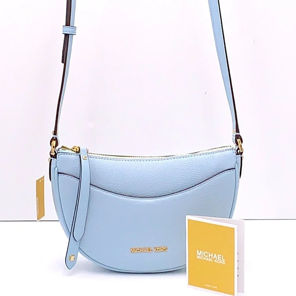 MICHAEL KORS Dover Small Half Moon Leather Crossbody Bag Vista Blue color